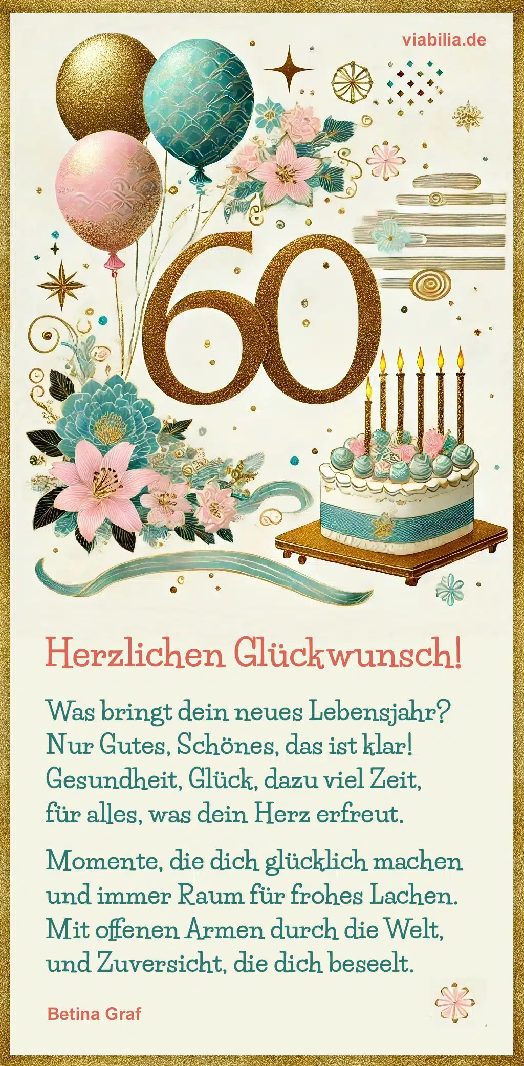 Glückwünsche zum 60. Geburtstag in Form eines modernen Gedichts mit schönem Bild für WhatsApp