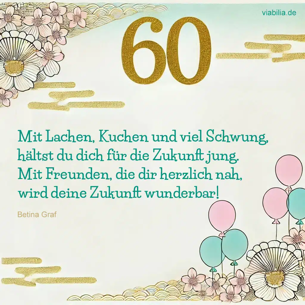 Glückwunsch zum 60. Geburtstag mit Gedicht auf schönem Bild kostenlos zum Teilen via WhatsApp