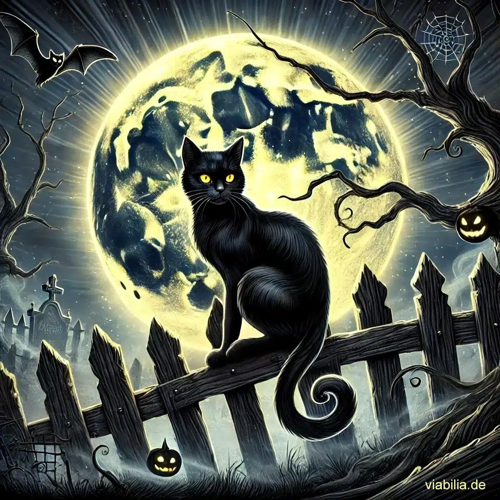 Gruseliges Halloween-Bild mit schwarzer Katze