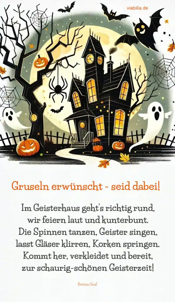 Halloween-Spruch mit Einladung zum Geistertreffen