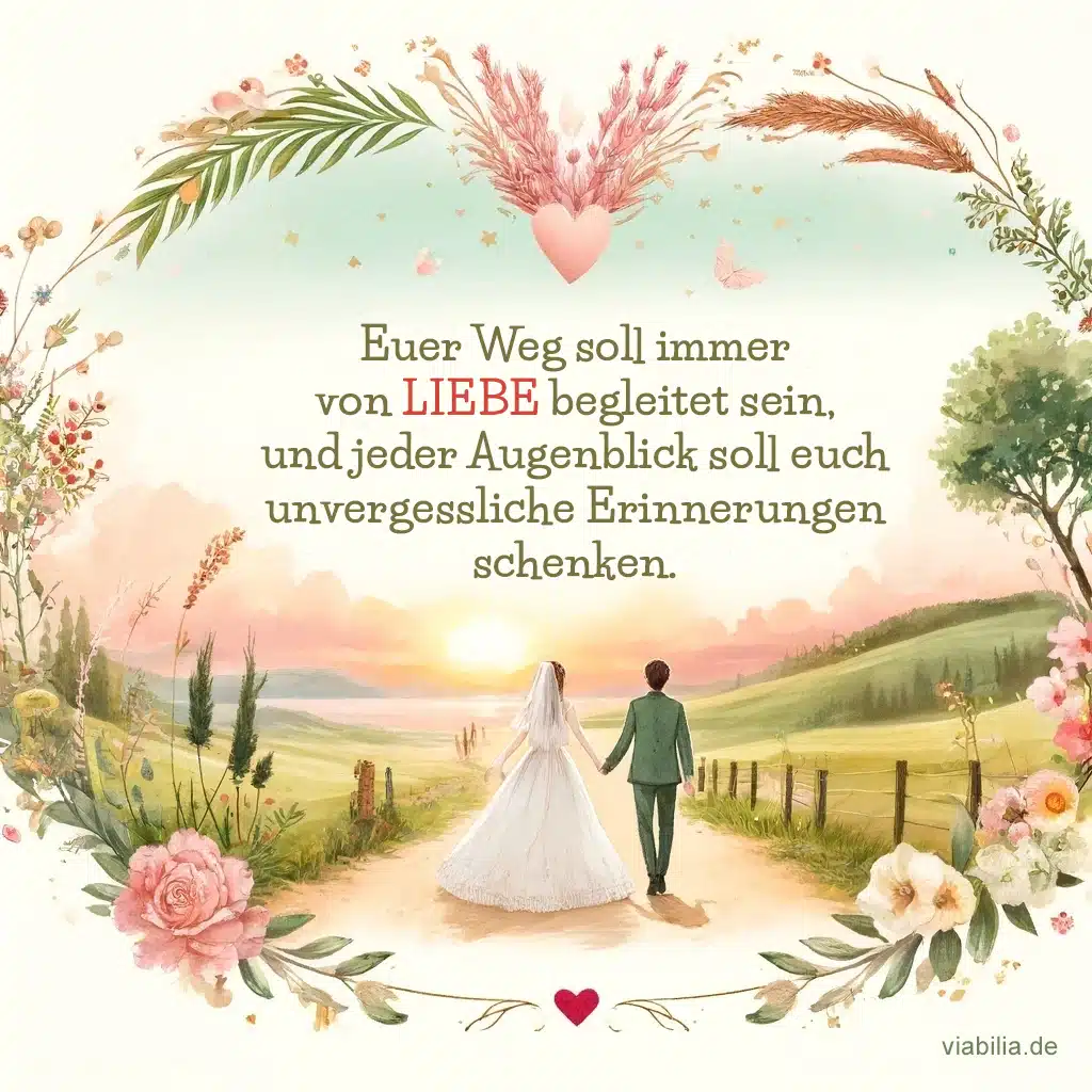 Romantische Hochzeitswünsche: Weg von Liebe begleitet