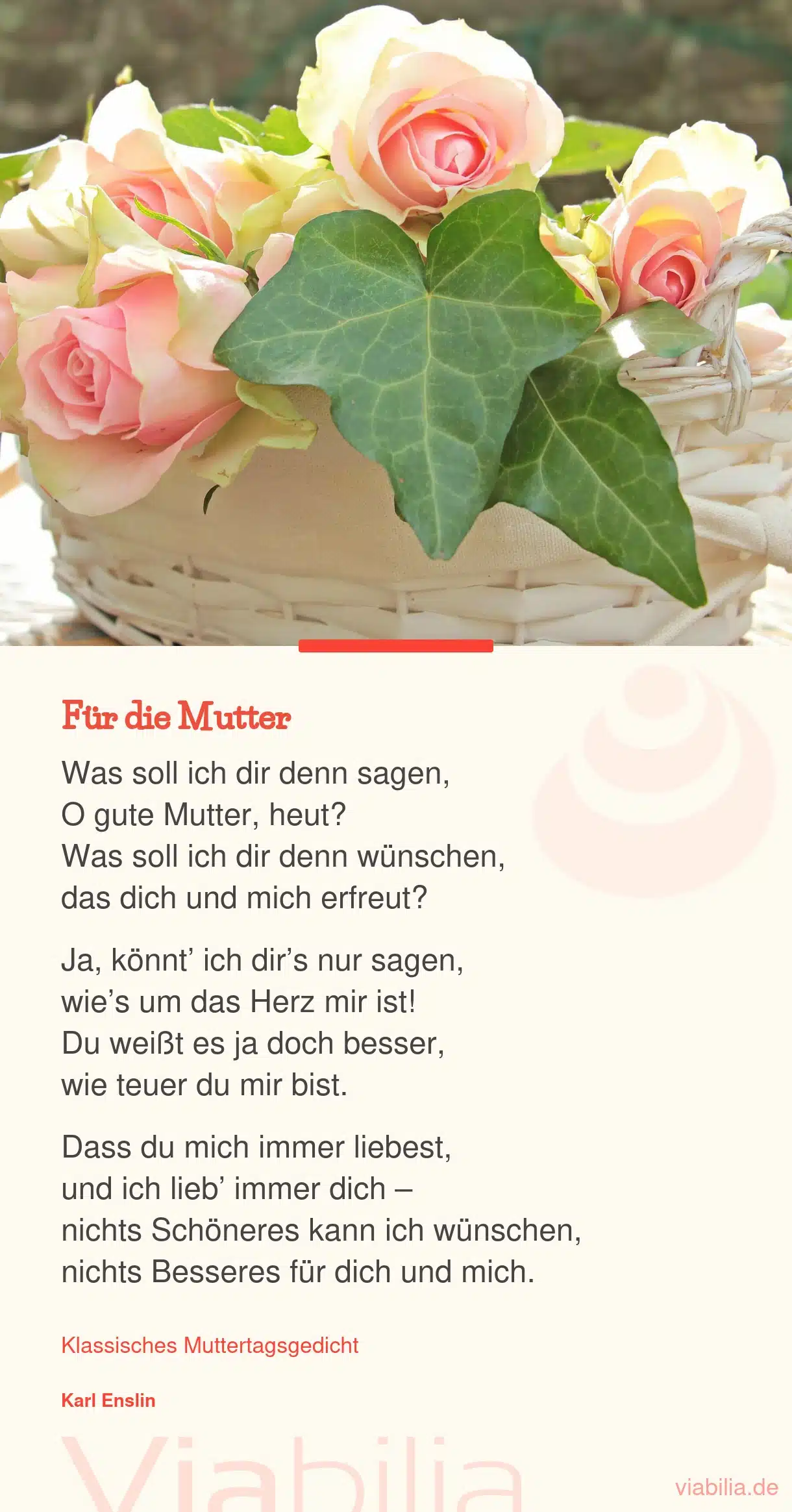 Längeres Muttertagsgedicht: Für die Mutter